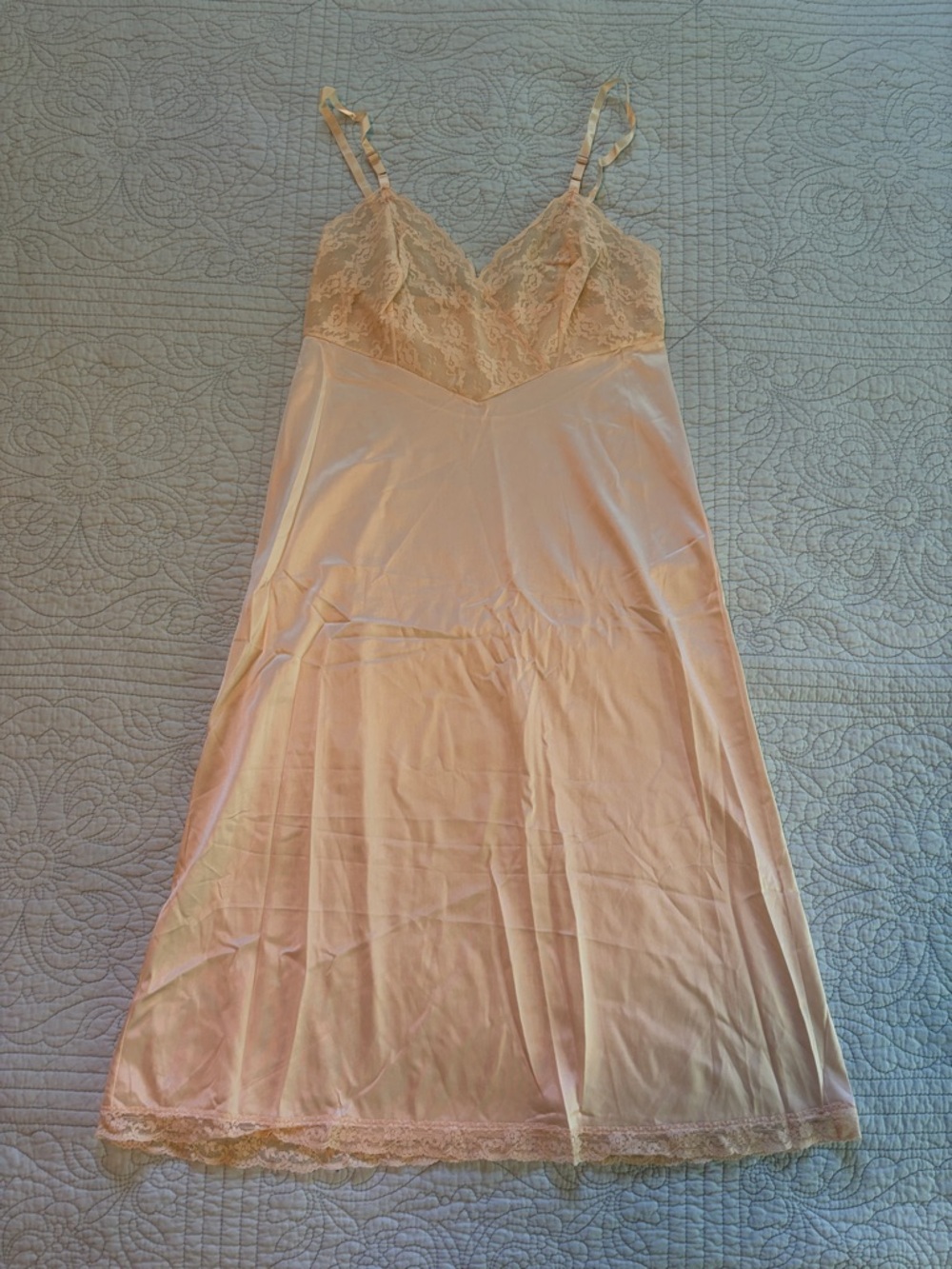 Vintage Cream Satin & Lace Slip Dress